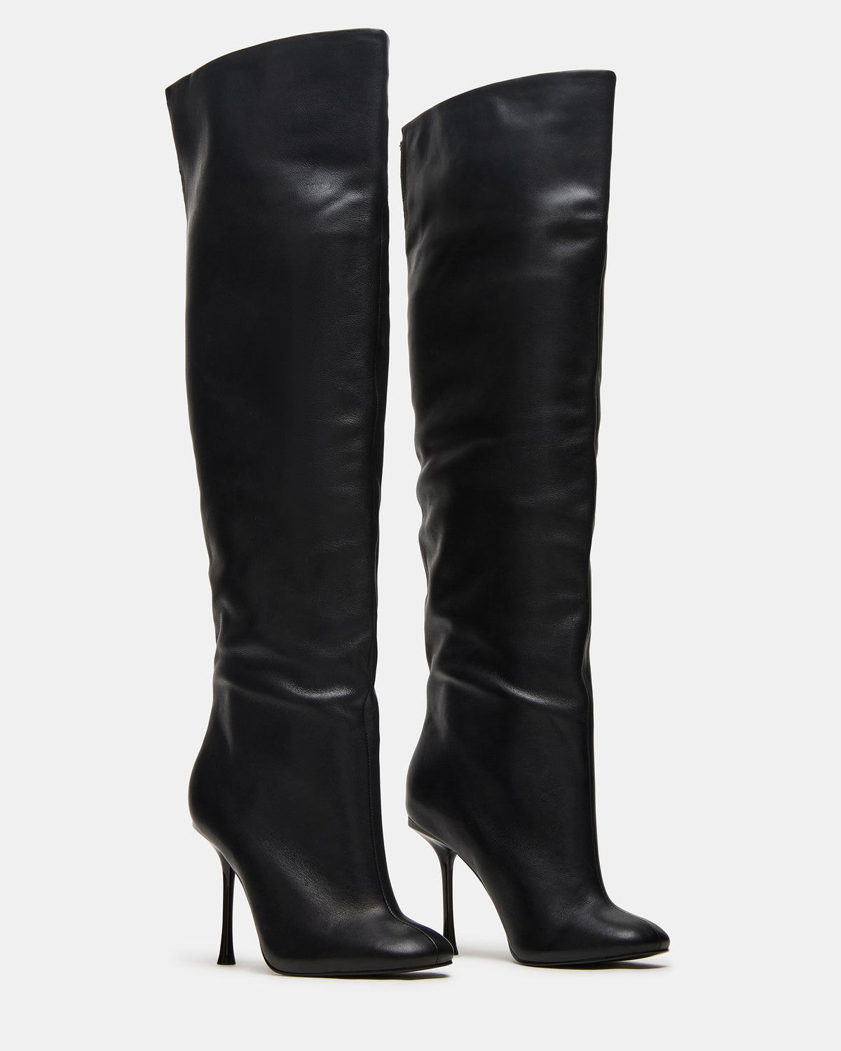 ALLURING Black Leather Over-The-Knee Square-Toe Heeled Women's Boot | Steve Madden