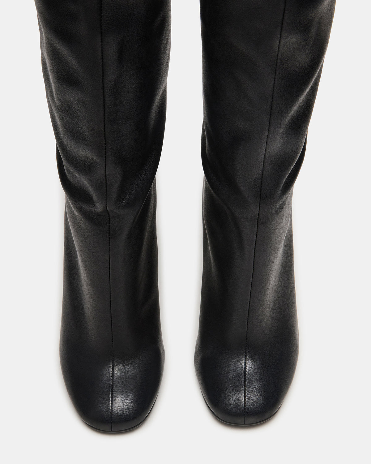 ALLURING Black Leather Over-The-Knee Square-Toe Heeled Women's Boot | Steve Madden