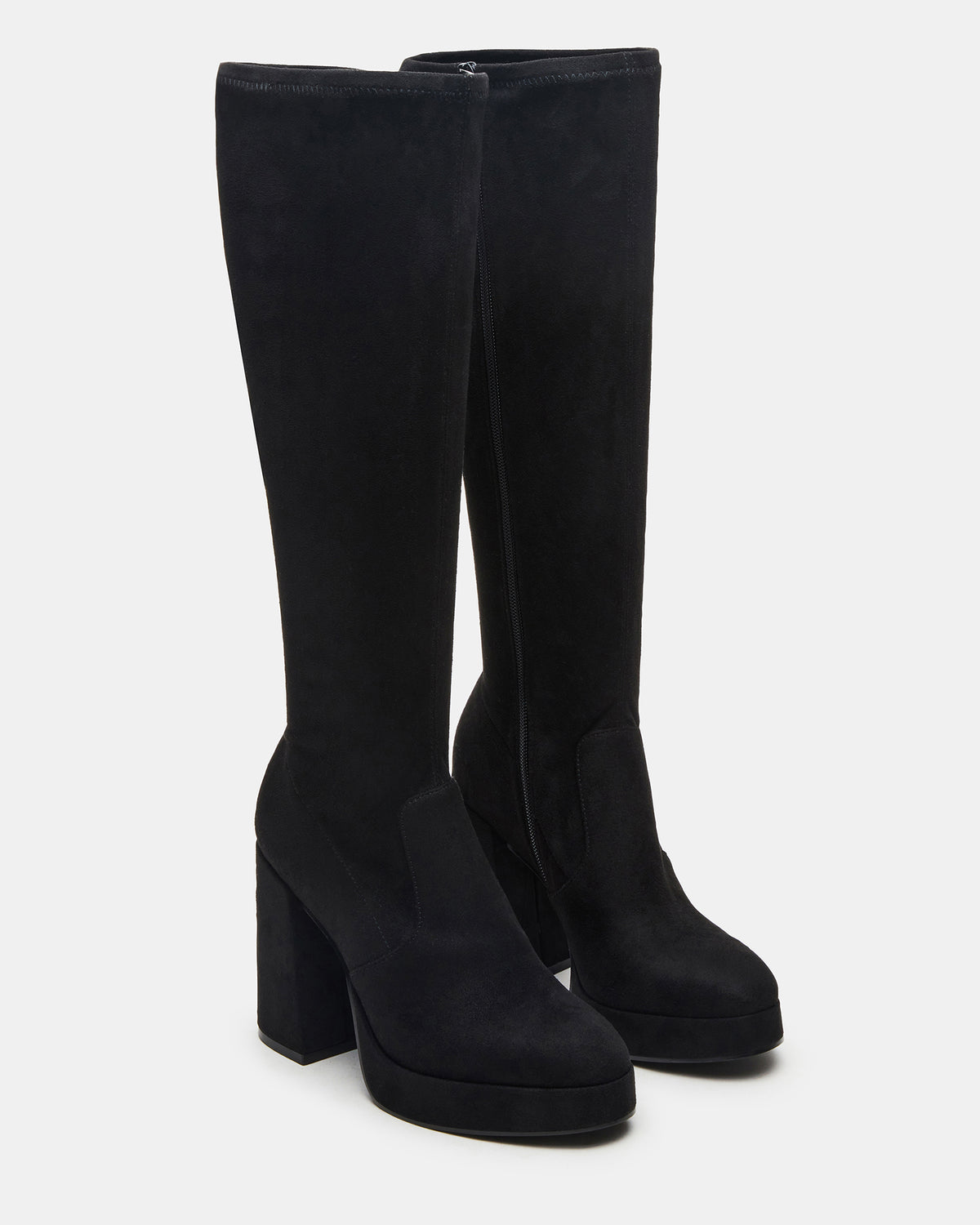 TWAIN Black Wide Calf Knee-High Block Heel Women's Boot | Steve Madden