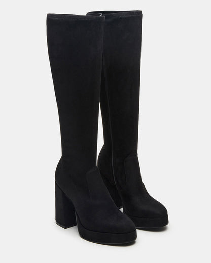 TWAIN Black Wide Calf Knee-High Block Heel Women's Boot | Steve Madden