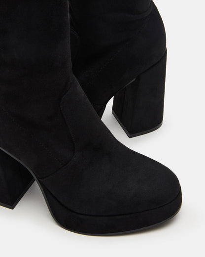 TWAIN Black Wide Calf Knee-High Block Heel Women's Boot | Steve Madden