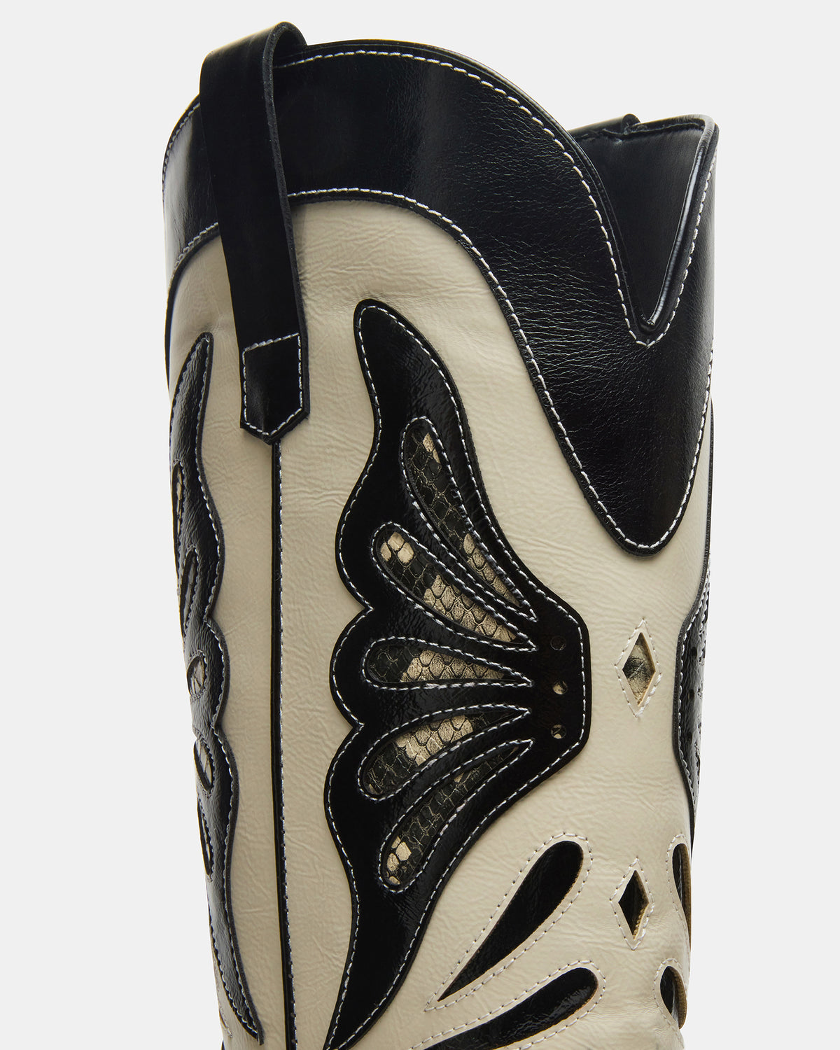 KAZ Black/White Pointed-Toe Knee-High Block Heel Western Women's Boot | Steve Madden