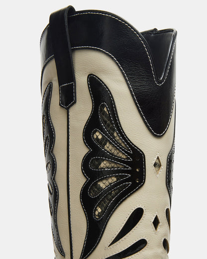 KAZ Black/White Pointed-Toe Knee-High Block Heel Western Women's Boot | Steve Madden