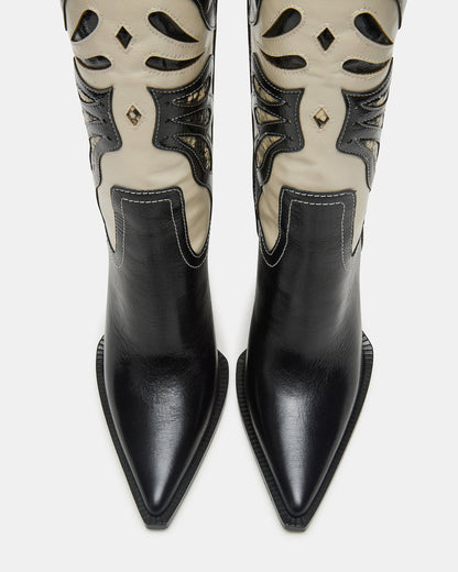 KAZ Black/White Pointed-Toe Knee-High Block Heel Western Women's Boot | Steve Madden