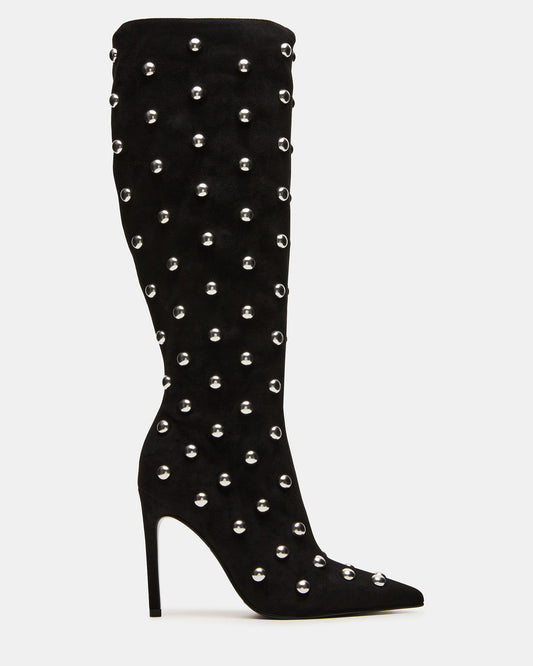 NITRO Black Studs Pointed-Toe Stiletto Heel Knee-High Women's Boots | Steve Madden