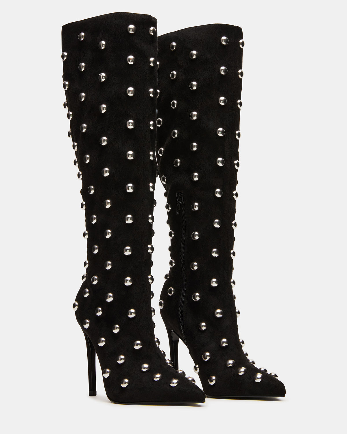NITRO Black Studs Pointed-Toe Stiletto Heel Knee-High Women's Boots | Steve Madden