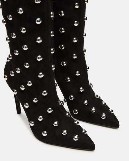 NITRO Black Studs Pointed-Toe Stiletto Heel Knee-High Women's Boots | Steve Madden