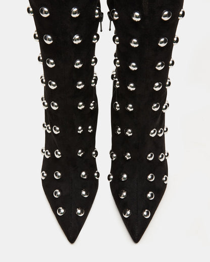 NITRO Black Studs Pointed-Toe Stiletto Heel Knee-High Women's Boots | Steve Madden