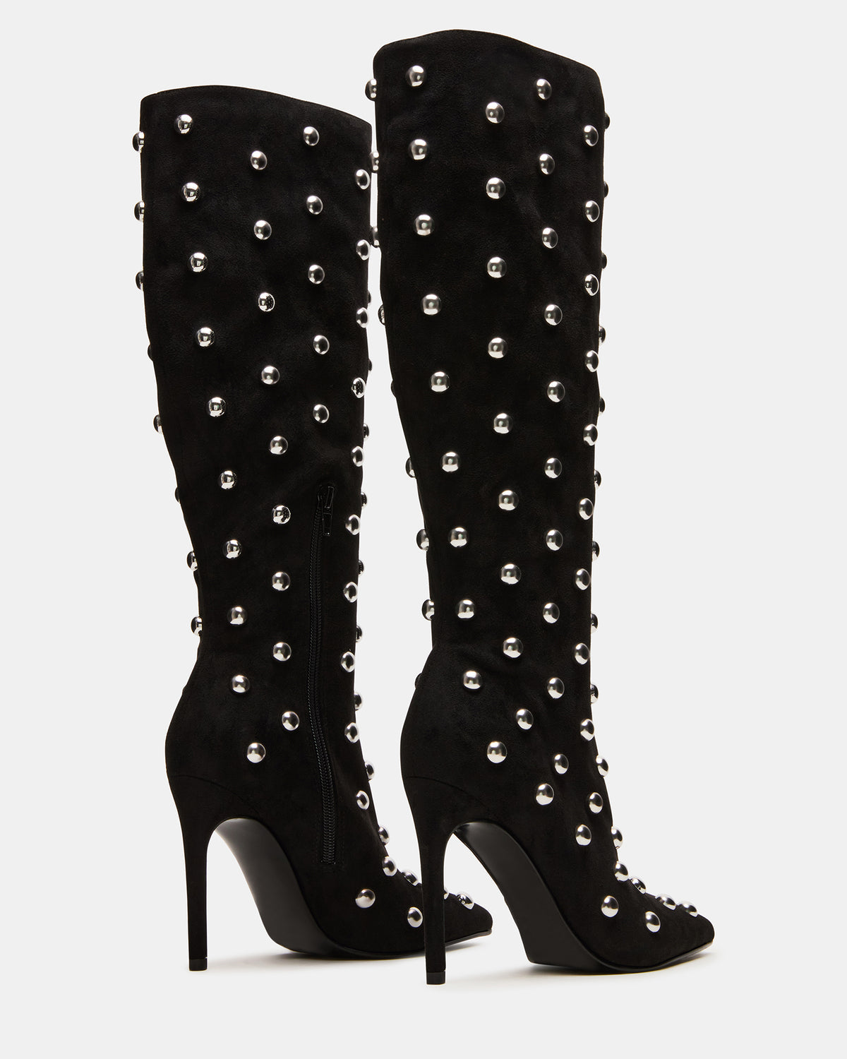 NITRO Black Studs Pointed-Toe Stiletto Heel Knee-High Women's Boots | Steve Madden