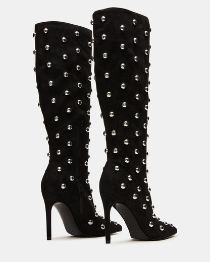 NITRO Black Studs Pointed-Toe Stiletto Heel Knee-High Women's Boots | Steve Madden