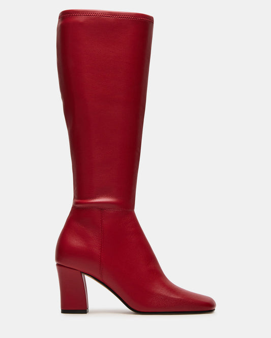 ELLIOT Red Square-Toe Knee-High Block Heel Women's Boot | Steve Madden