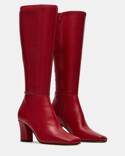ELLIOT Red Square-Toe Knee-High Block Heel Women's Boot | Steve Madden
