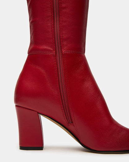 ELLIOT Red Square-Toe Knee-High Block Heel Women's Boot | Steve Madden