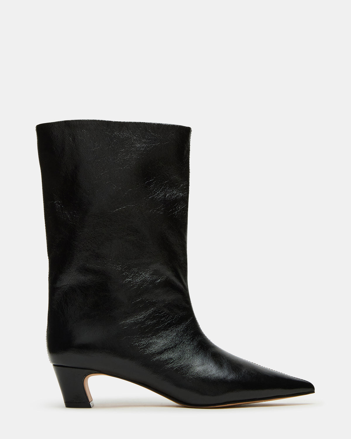 LYTTON Black Patent Pointed-Toe Kitten Heel Women's Ankle Boot | Steve Madden