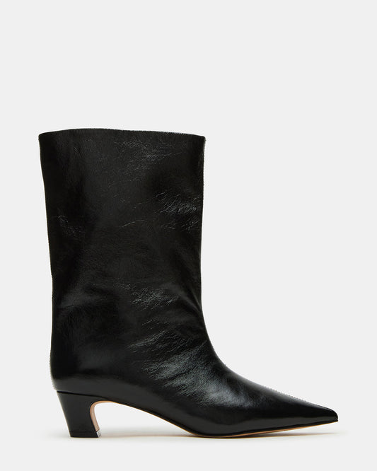 LYTTON Black Patent Pointed-Toe Kitten Heel Women's Ankle Boot | Steve Madden