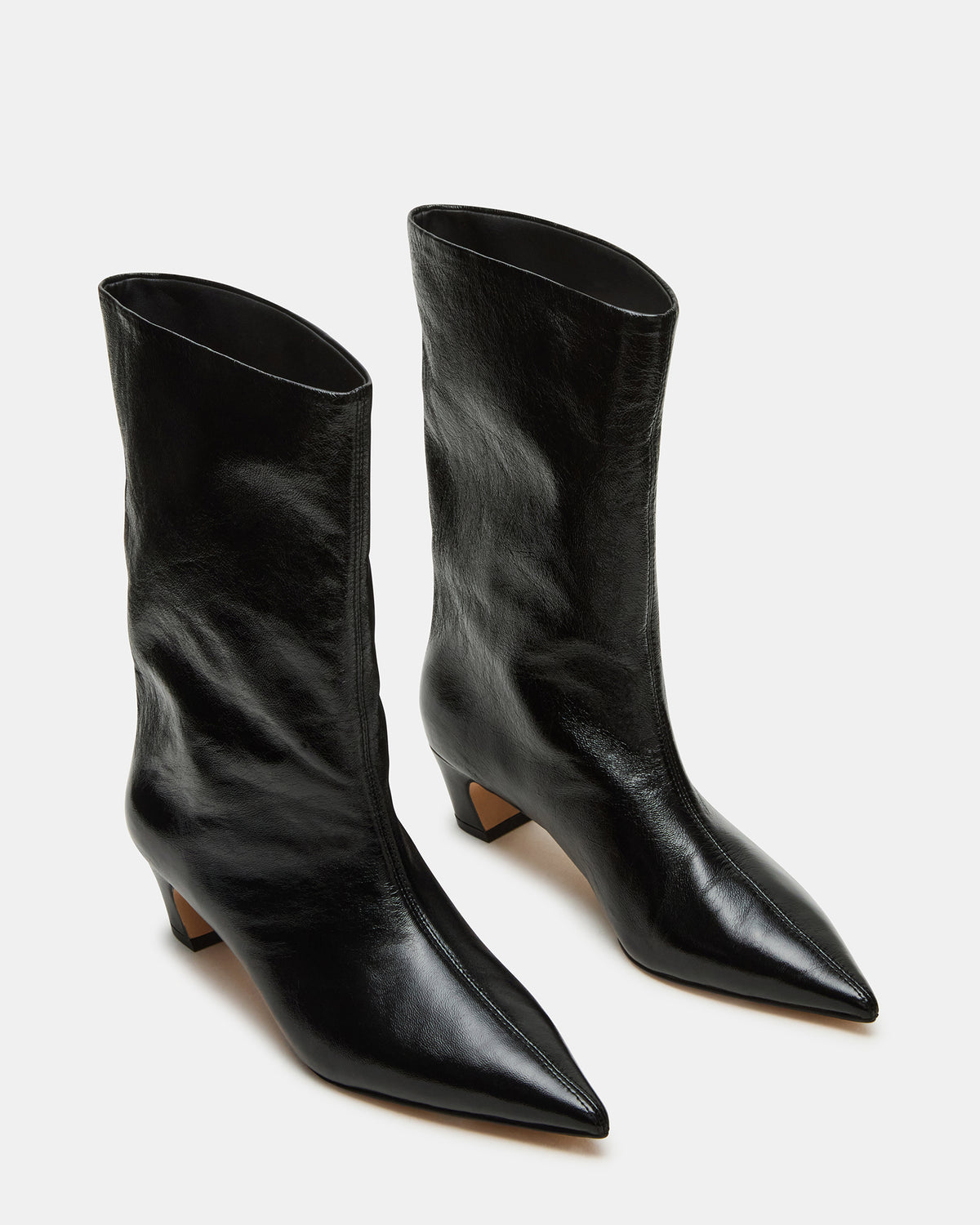 LYTTON Black Patent Pointed-Toe Kitten Heel Women's Ankle Boot | Steve Madden