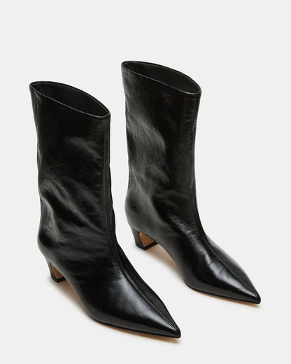LYTTON Black Patent Pointed-Toe Kitten Heel Women's Ankle Boot | Steve Madden
