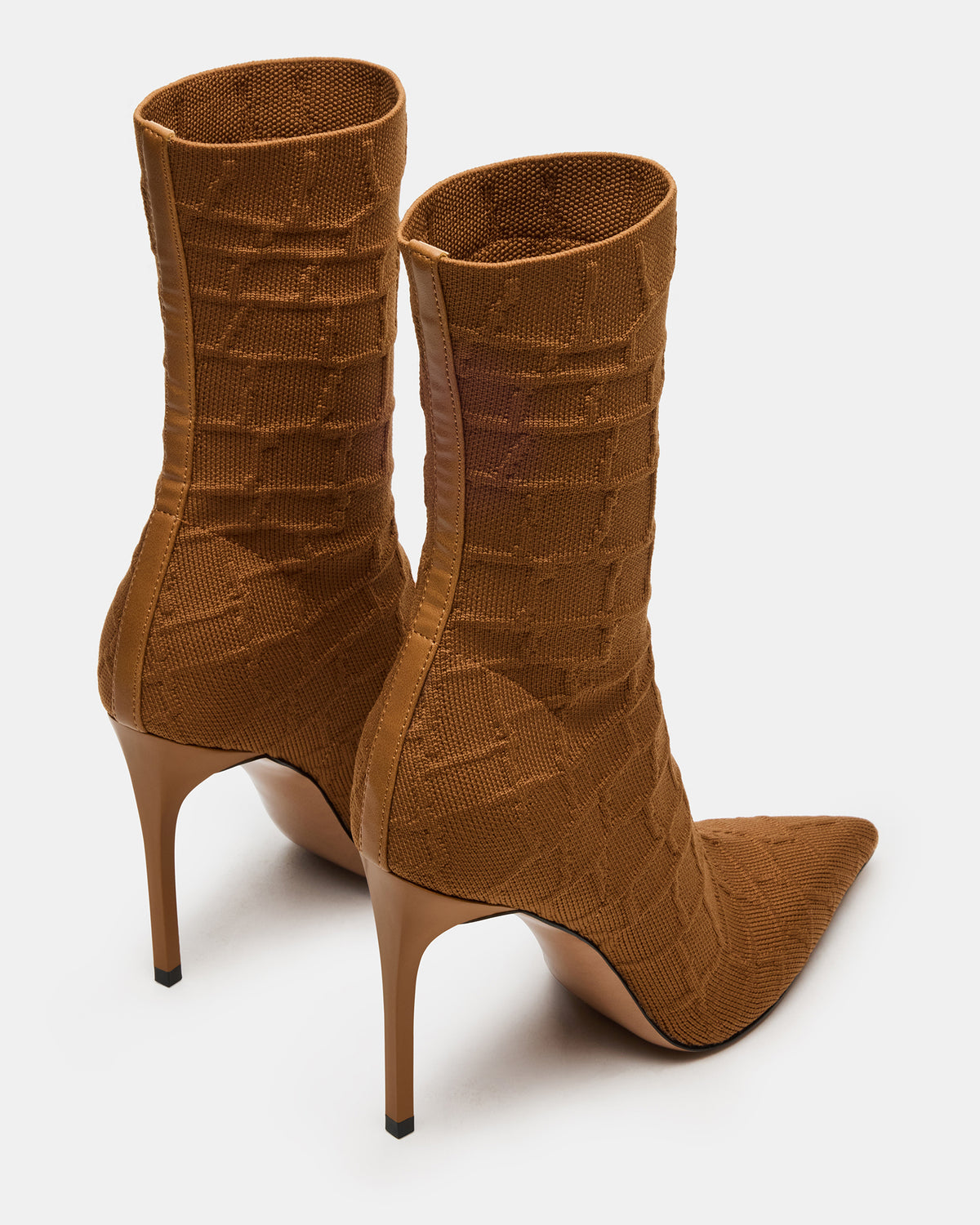 MIDNITE Tan Crocodile Pointed-Toe Stiletto Heel Sock Women's Ankle Boot | Steve Madden
