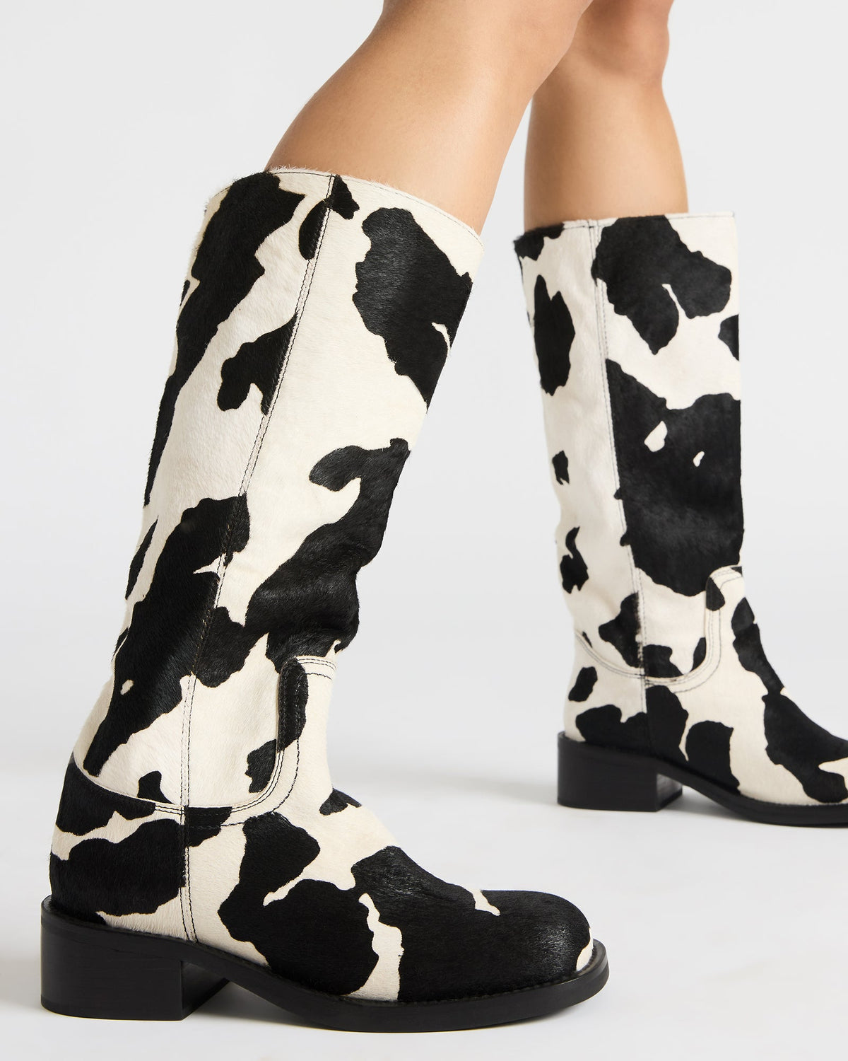 RIGGS Black Cow Print Square-Toe Women's Boot | Steve Madden
