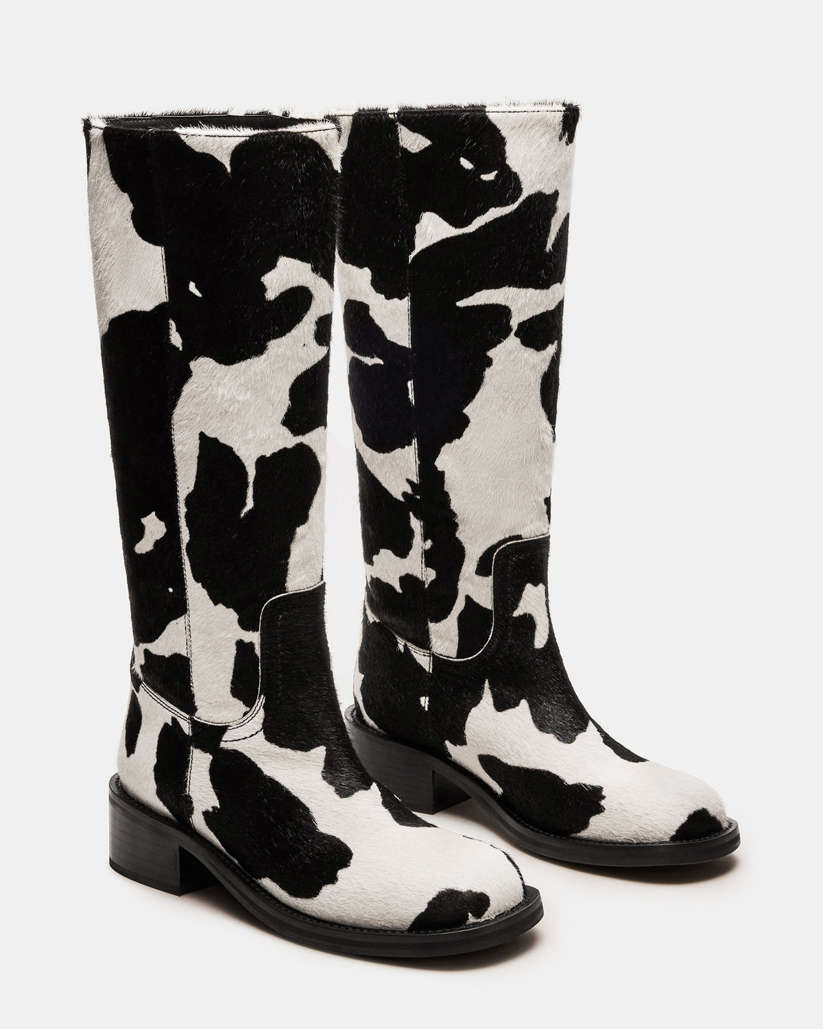 RIGGS Black Cow Print Square-Toe Women's Boot | Steve Madden