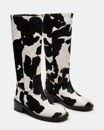 RIGGS Black Cow Print Square-Toe Women's Boot | Steve Madden