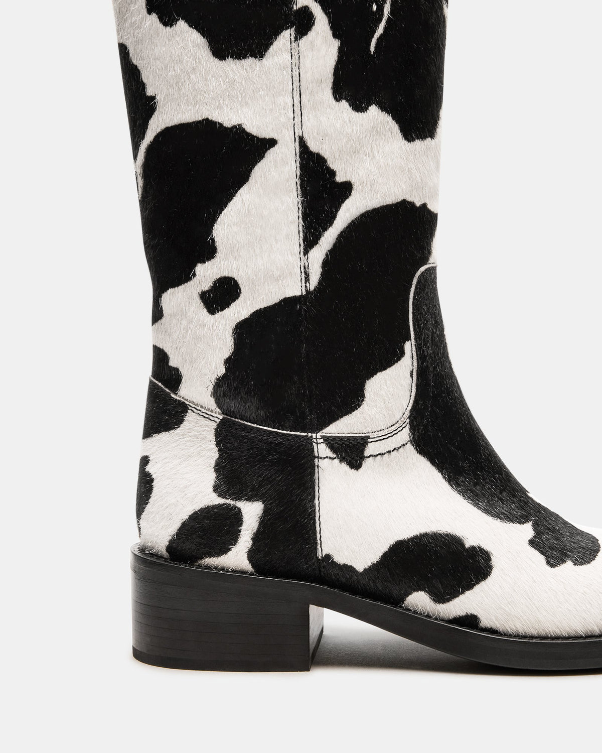 RIGGS Black Cow Print Square-Toe Women's Boot | Steve Madden