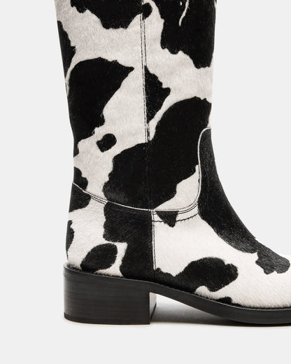 RIGGS Black Cow Print Square-Toe Women's Boot | Steve Madden