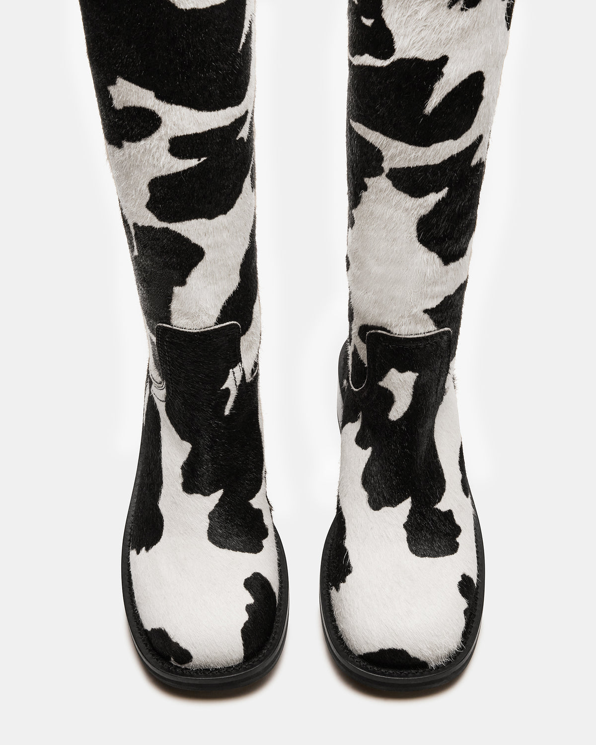 RIGGS Black Cow Print Square-Toe Women's Boot | Steve Madden