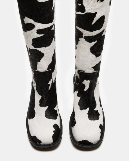 RIGGS Black Cow Print Square-Toe Women's Boot | Steve Madden