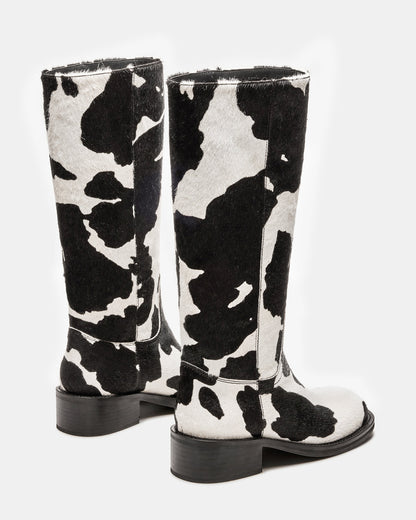 RIGGS Black Cow Print Square-Toe Women's Boot | Steve Madden