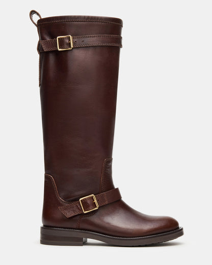 SADY Brown Leather Knee-High Rounded Toe Women's Boot | Steve Madden
