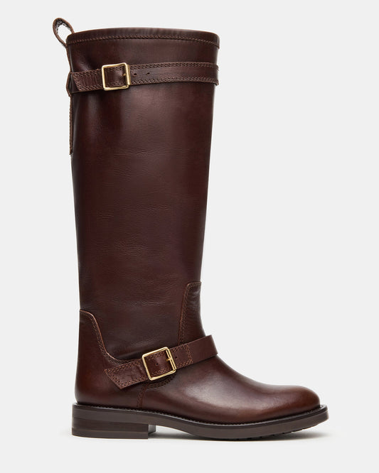 SADY Brown Leather Knee-High Rounded Toe Women's Boot | Steve Madden