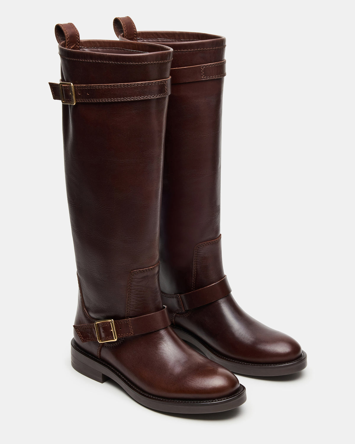 SADY Brown Leather Knee-High Rounded Toe Women's Boot | Steve Madden