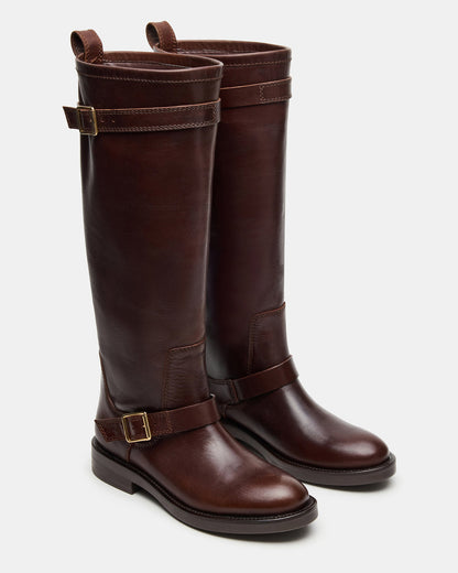 SADY Brown Leather Knee-High Rounded Toe Women's Boot | Steve Madden
