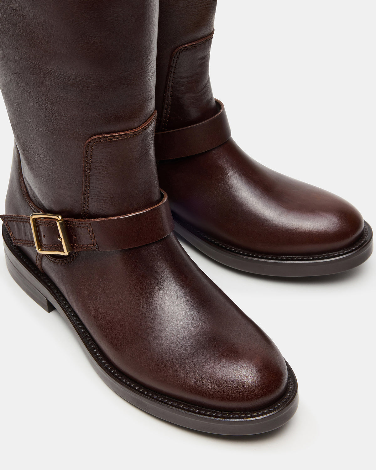 SADY Brown Leather Knee-High Rounded Toe Women's Boot | Steve Madden