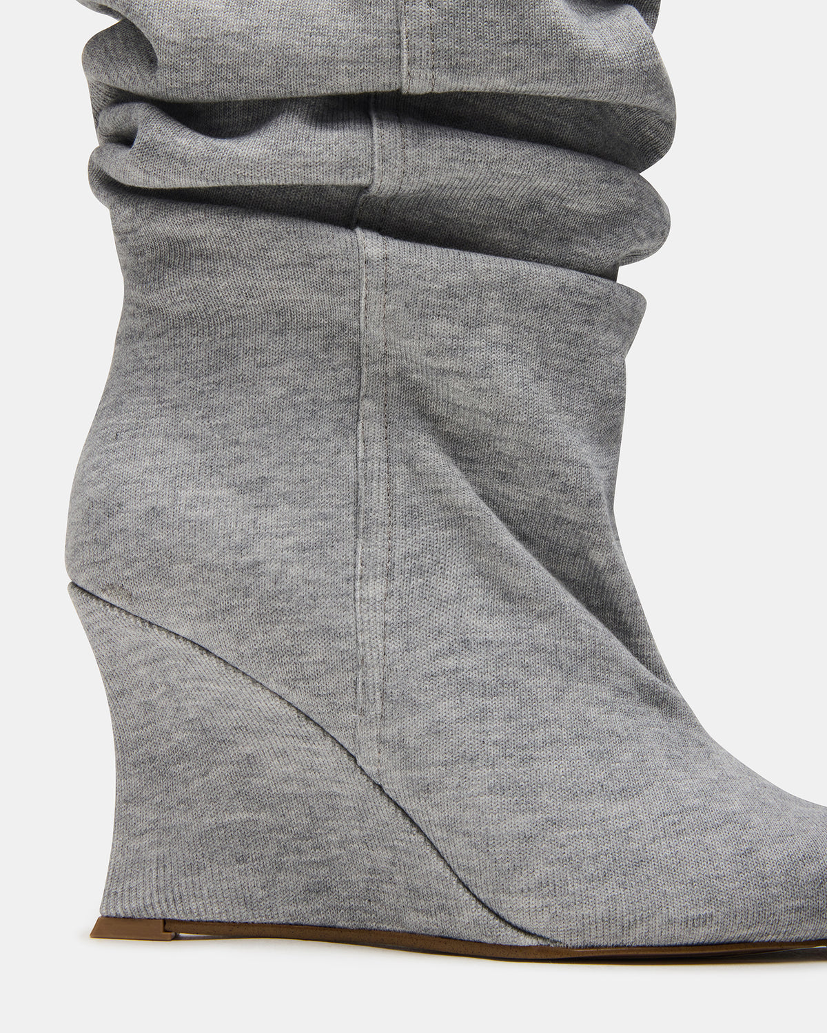 DISTORTION Grey Fabric Pointed-Toe Scrunched Knee-High Wedge Women's Boot | Steve Madden