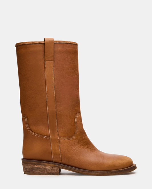 DUNSTER Tan Leather Wood Bottom Women's Boot | Steve Madden