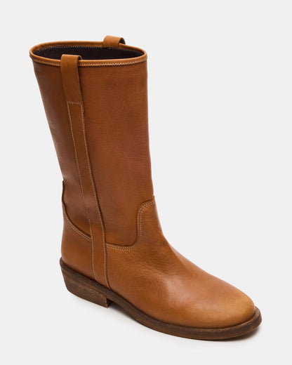 DUNSTER Tan Leather Wood Bottom Women's Boot | Steve Madden