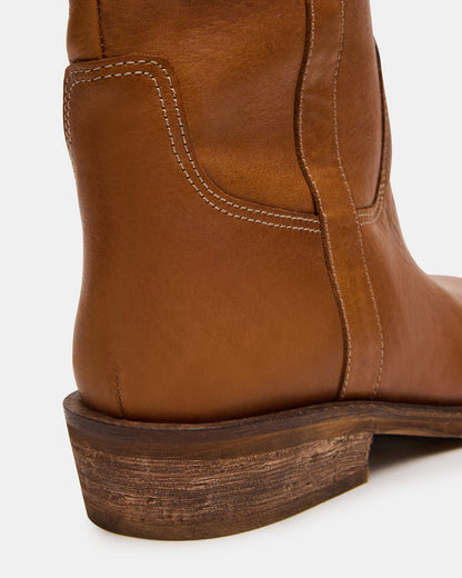 DUNSTER Tan Leather Wood Bottom Women's Boot | Steve Madden