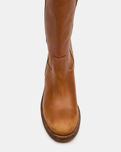 DUNSTER Tan Leather Wood Bottom Women's Boot | Steve Madden