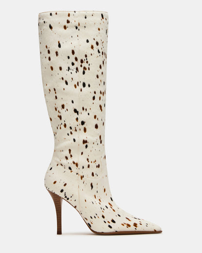 WESCOT Brown Cow Print quare-Toe Knee-High Heeled Women's Boot | Steve Madden