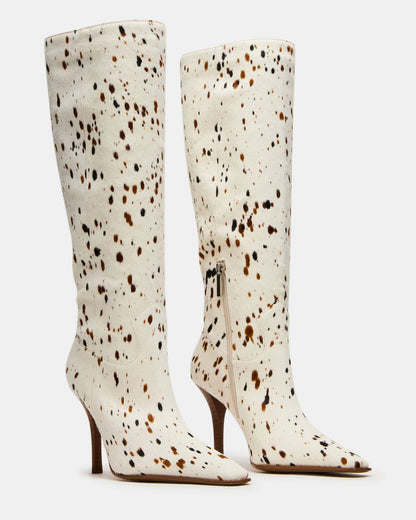 WESCOT Brown Cow Print quare-Toe Knee-High Heeled Women's Boot | Steve Madden