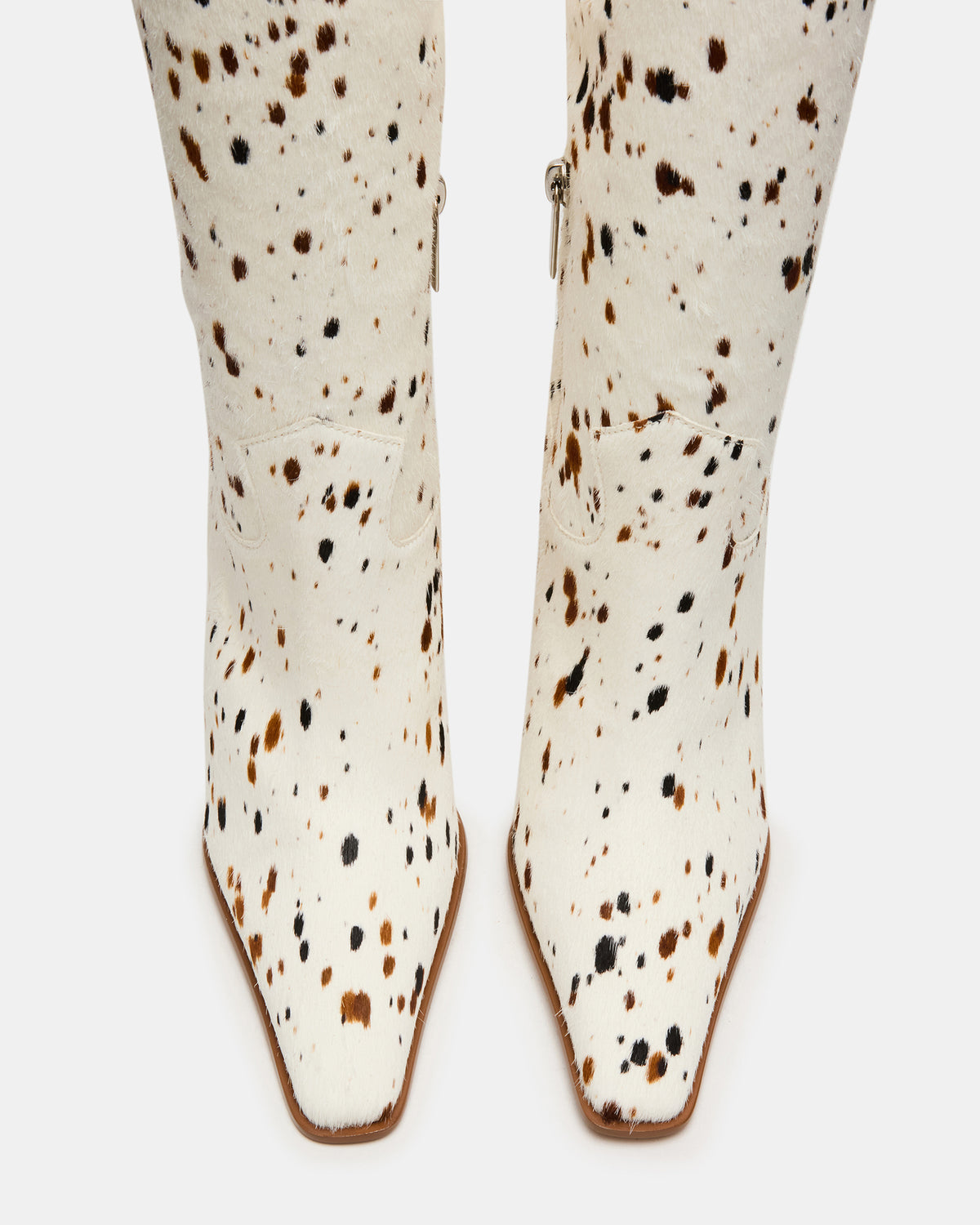 WESCOT Brown Cow Print quare-Toe Knee-High Heeled Women's Boot | Steve Madden