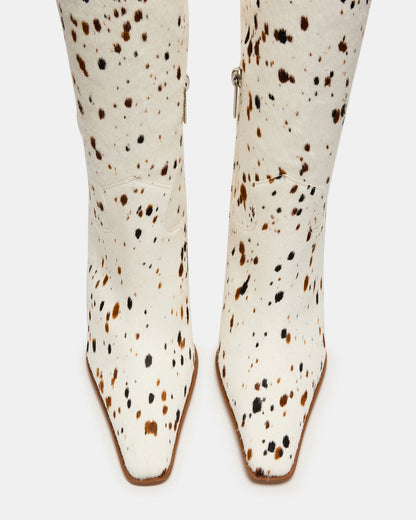 WESCOT Brown Cow Print quare-Toe Knee-High Heeled Women's Boot | Steve Madden