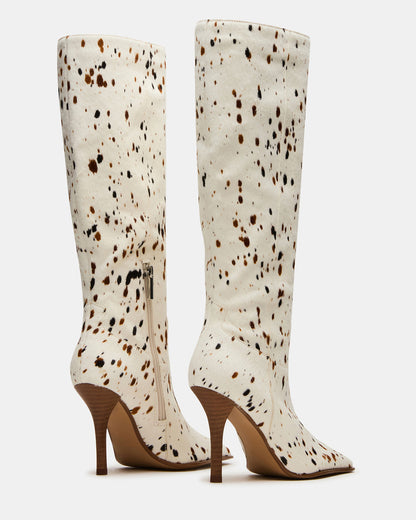 WESCOT Brown Cow Print quare-Toe Knee-High Heeled Women's Boot | Steve Madden