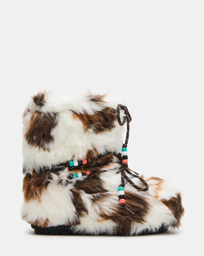 MIRO Brown Multi Faux Fur Chunky Lace-Up Women's Bootie | Steve Madden