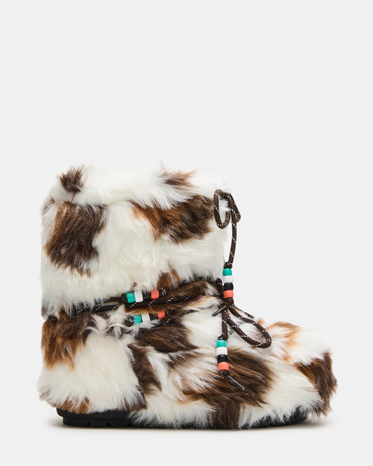 MIRO Brown Multi Faux Fur Chunky Lace-Up Women's Bootie | Steve Madden