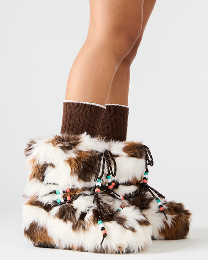 MIRO Brown Multi Faux Fur Chunky Lace-Up Women's Bootie | Steve Madden