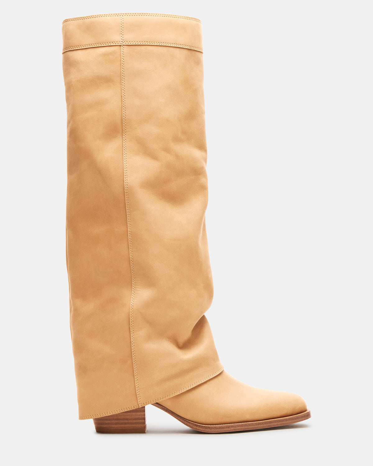WINNICK Banana Leather Knee-High Cuffed Fold-Over Block Heel Women's Boot | Steve Madden