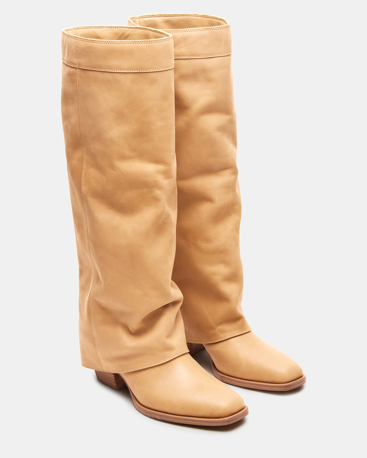 WINNICK Banana Leather Knee-High Cuffed Fold-Over Block Heel Women's Boot | Steve Madden